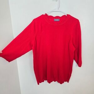 ModCloth Red Scalloped Trim 3/4 Sleeve Knit Soft Twee Classic Sweater Size 2XL